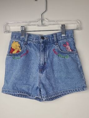 Vintage Winnie the Pooh & Piglet Embroidered Denim Light Blue Jean Shorts 8